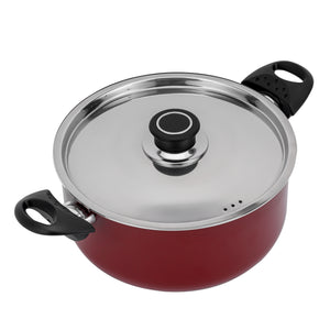 Royalford RF389C22 22CM Aluminium Casserole with Stainless Steel Lid | 3-Layer Non-Stick Coating |  3.0MM Thick Body |  CD Bottom |  Heat-Resistant Bakelite Handles