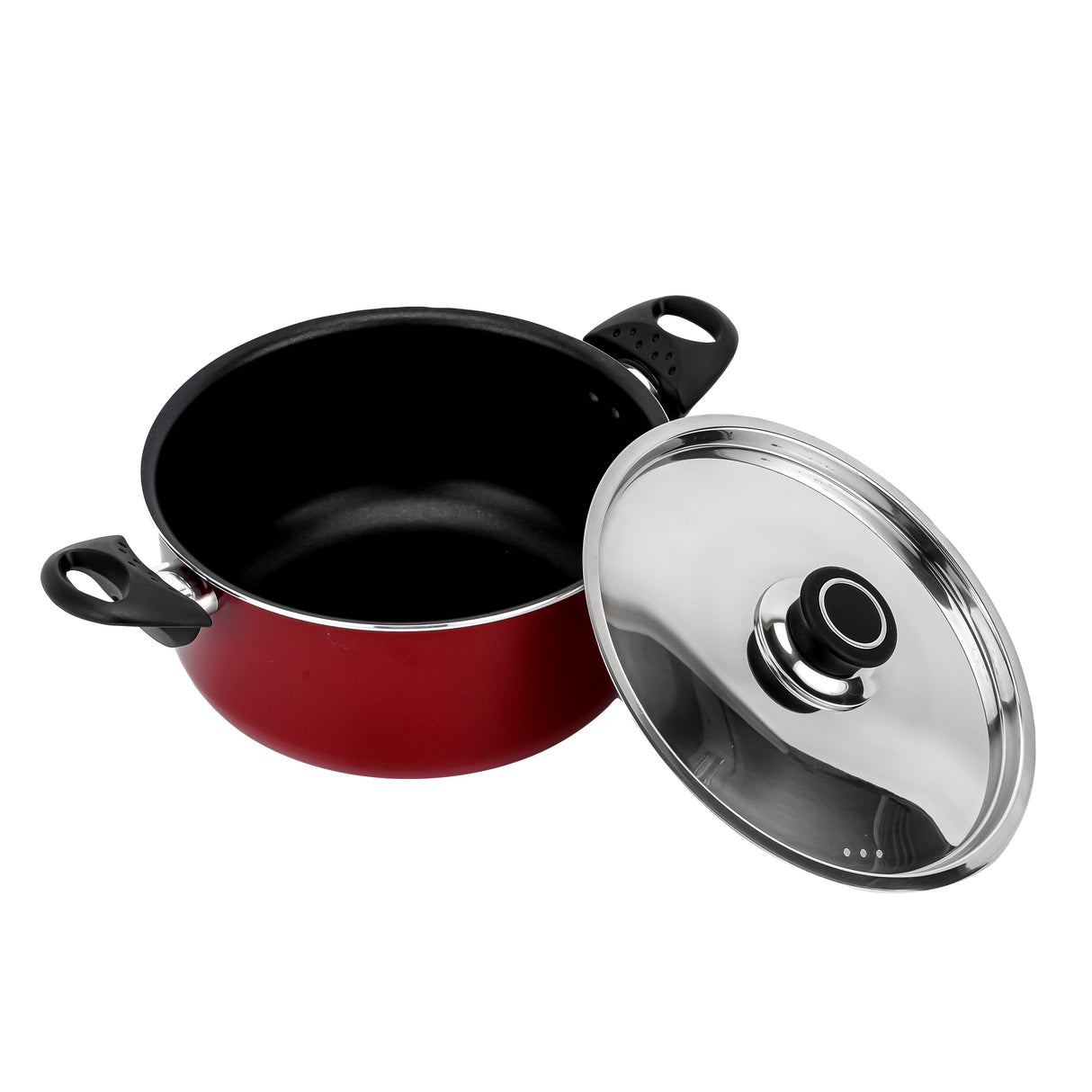 Royalford RF389C22 22CM Aluminium Casserole with Stainless Steel Lid | 3-Layer Non-Stick Coating |  3.0MM Thick Body |  CD Bottom |  Heat-Resistant Bakelite Handles