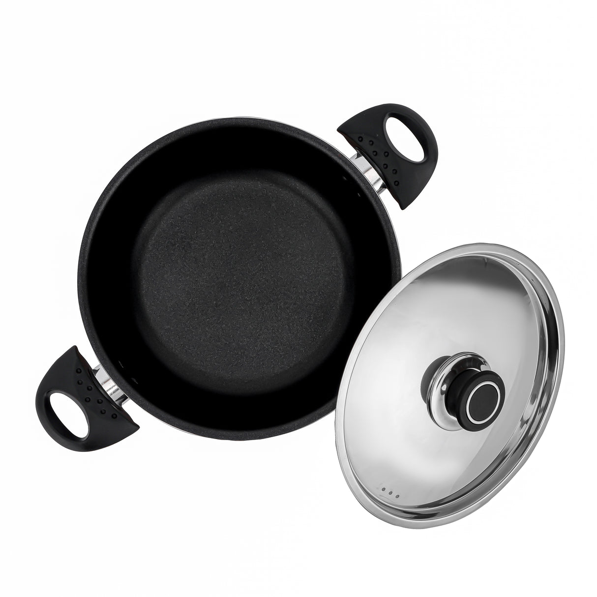 Royalford RF389C22 22CM Aluminium Casserole with Stainless Steel Lid | 3-Layer Non-Stick Coating |  3.0MM Thick Body |  CD Bottom |  Heat-Resistant Bakelite Handles