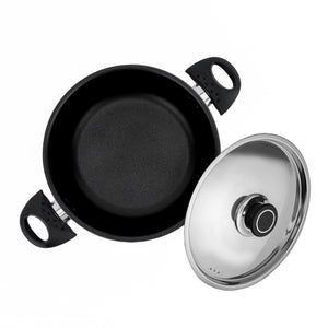 Royalford RF389C22 22CM Aluminium Casserole with Stainless Steel Lid | 3-Layer Non-Stick Coating |  3.0MM Thick Body |  CD Bottom |  Heat-Resistant Bakelite Handles