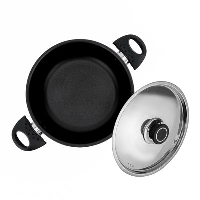 Royalford RF389C22 22CM Aluminium Casserole with Stainless Steel Lid | 3-Layer Non-Stick Coating |  3.0MM Thick Body |  CD Bottom |  Heat-Resistant Bakelite Handles