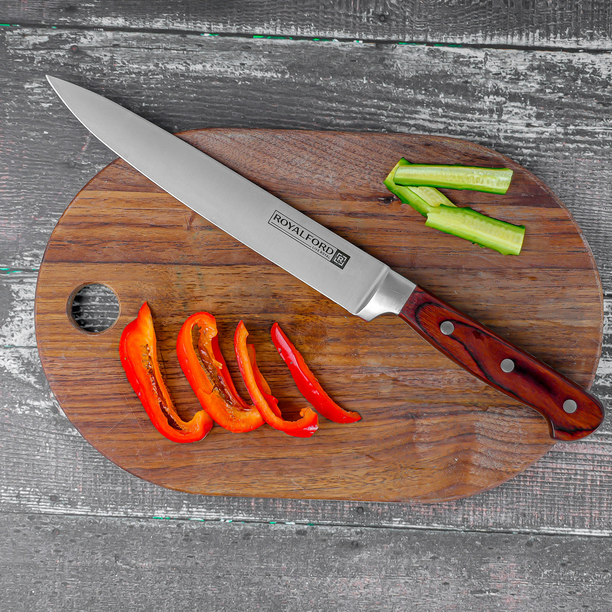 Royalford RF4111  8-Inch Slicer Knife | High-Grade Stainless Steel Blade| Wooden Handle| Hygienic Design & Dishwasher Safe | Precision Cutting Knife| 5 Years Warranty