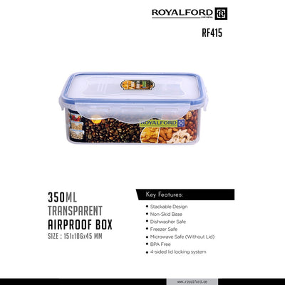 Royalford RF415APB Air-Proof Food Storage Box with Silicone Sealing Ring | Airtight Plastic Container with Secure Locking Clips| Stackable Food Keeper for Kitchen Storage