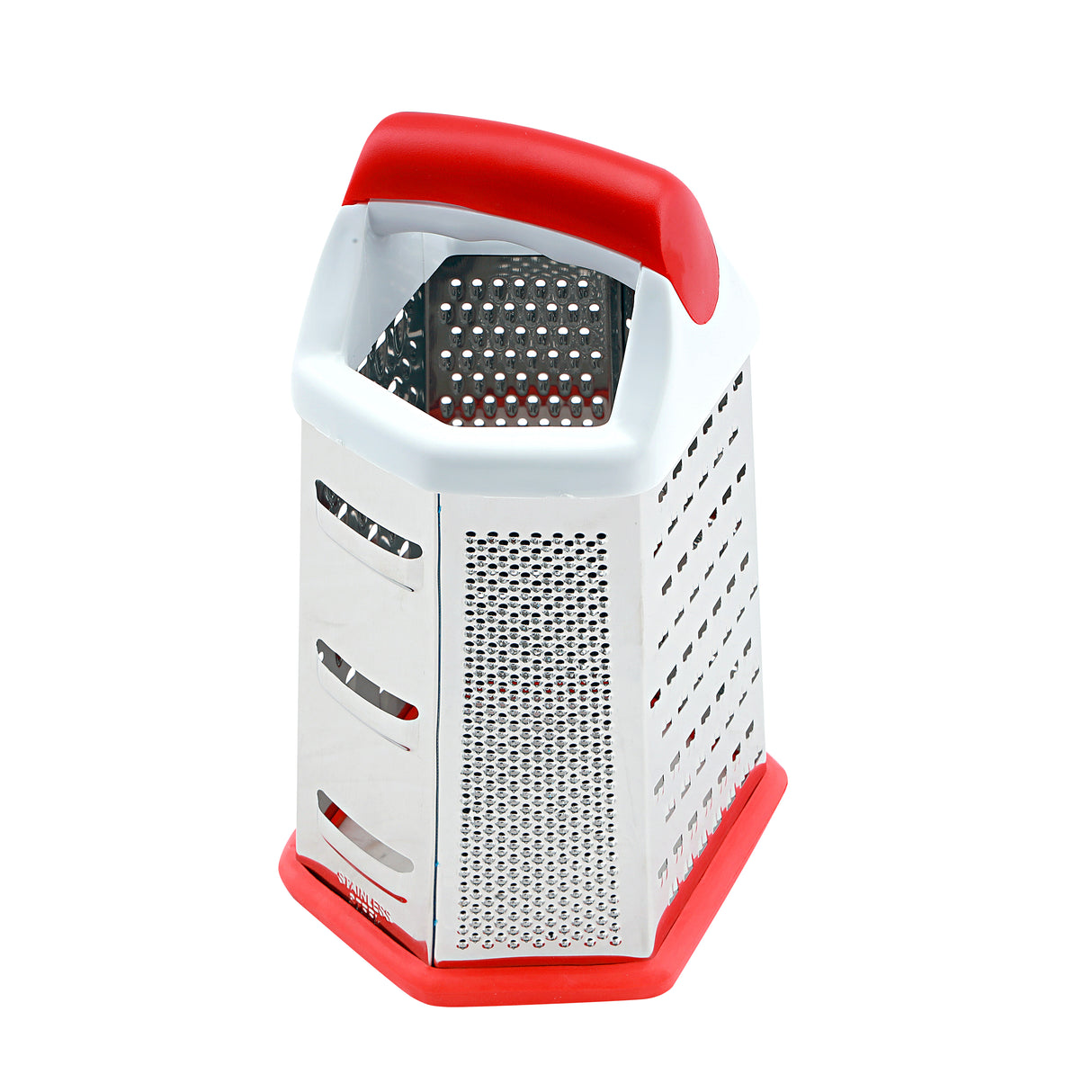 Royalford RF4192 6 Sided Stainless Steel  Grater |  Ergonomic Handle | Non Slip Base | Multipurpose Kitchen Grater for Cheese, Vegetables & Fruits | Food Grade