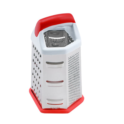 Royalford RF4192 6 Sided Stainless Steel  Grater |  Ergonomic Handle | Non Slip Base | Multipurpose Kitchen Grater for Cheese, Vegetables & Fruits | Food Grade