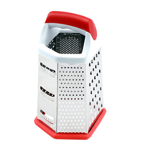 Royalford RF4192 6 Sided Stainless Steel  Grater |  Ergonomic Handle | Non Slip Base | Multipurpose Kitchen Grater for Cheese, Vegetables & Fruits | Food Grade