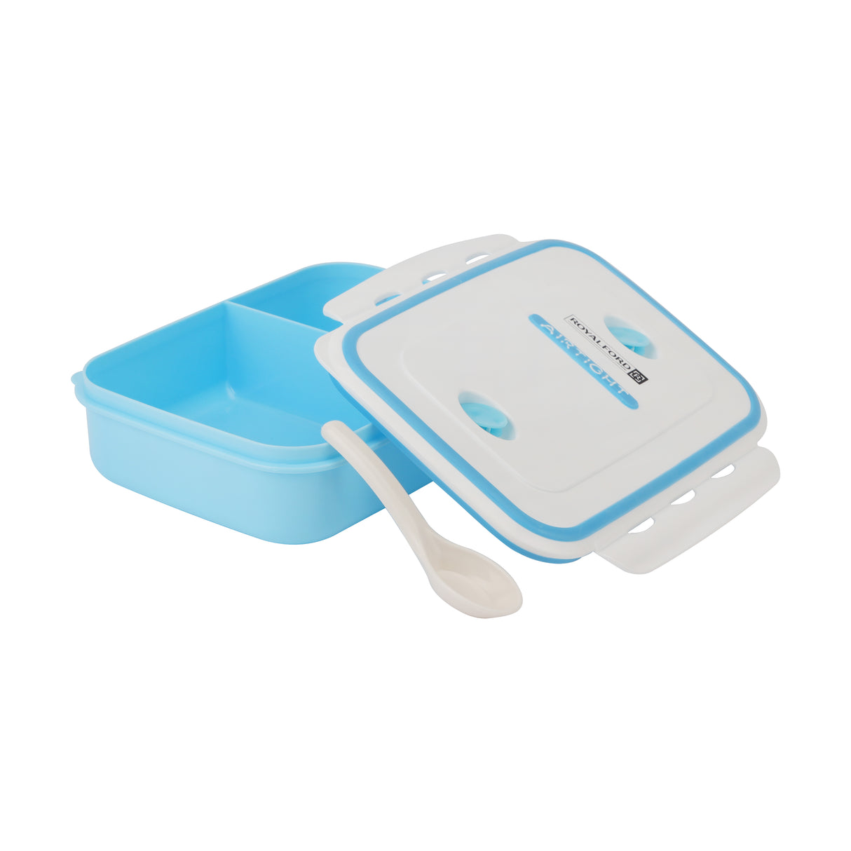Royalford RF4398 Airtight Lunch Box 1200ML| 2 compartments and spoon with BPA-free and leakproof design| durable and lightweight, ideal for school, office, trave|