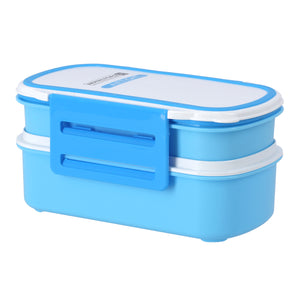 Royalford RF4399BL Airtight Lunch Box 2 Layer with Spoon| Leak Proof, Food Storage Container & 1+2 Compartment| Durable Food Grade Material for Office School Travel Use|