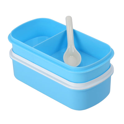 Royalford RF4399BL Airtight Lunch Box 2 Layer with Spoon| Leak Proof, Food Storage Container & 1+2 Compartment| Durable Food Grade Material for Office School Travel Use|