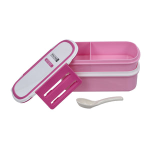 Royalford RF4399 Airtight Lunch Box 2 Layer with Spoon| Leak Proof, Food Storage Container & 1+2 Compartment Design| Food Grade Material for Office School Travel Use|