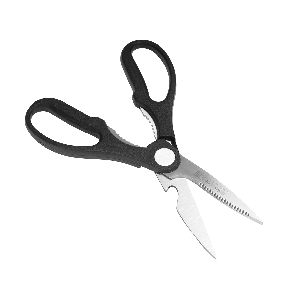 Royalford RF490S Kitchen Scissors| 3-in-1 design, durable stainless steel blades & ergonomic grip| built-in bottle opener and nut cracker, ideal for kitchen use|