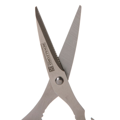 Royalford RF491S 3-in-1 Kitchen Scissors| stainless steel blades offers cutting, nut cracking, and bottle opening functions| ergonomic grip and hygienic design|