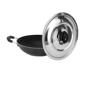 Royalford RF4952 21.5cm Appam Pan with Lid | Non Stick Cookware | Deep Curved Design for Perfect Appam Cooking |  Even Heat Distribution | Heat Resistant Handles