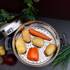 Royalford Double Layer Stainless Steel Steamer Pot RF5014 | 9L Multi-Purpose 30cm Steamer | Toughened Glass Lid|  Silicone Handles & Universal Induction Compatible Base