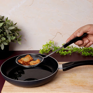 Royalford RF5062 stainless steel skimmer| ergonomic handle, durable rust-resistant design &  ideal for frying| straining, and serving food, easy to clean & for daily use|