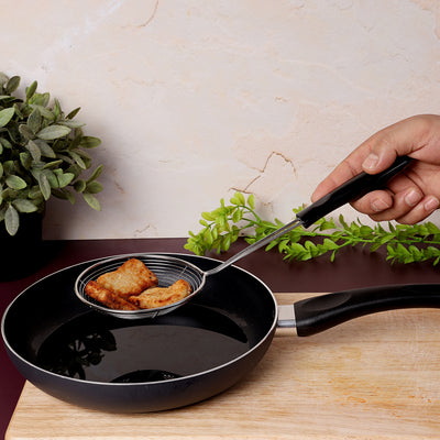 Royalford RF5062 stainless steel skimmer| ergonomic handle, durable rust-resistant design &  ideal for frying| straining, and serving food, easy to clean & for daily use|