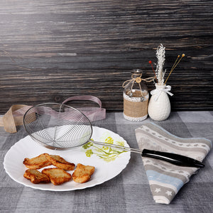 Royalford RF5023 stainless steel spider strainer| durable mesh & ergonomic handle| ideal for frying, skimming & straining food| heat resistant & easy to clean|