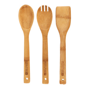 Royalford RF5109 bamboo kitchen tools set 3pcs| made from eco friendly wood, lightweight and non scratch| for cooking, stirring and safe for non stick cookware|