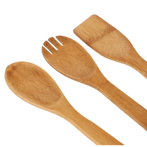 Royalford RF5109 bamboo kitchen tools set 3pcs| made from eco friendly wood, lightweight and non scratch| for cooking, stirring and safe for non stick cookware|