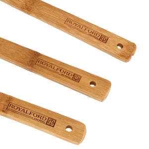 Royalford RF5109 bamboo kitchen tools set 3pcs| made from eco friendly wood, lightweight and non scratch| for cooking, stirring and safe for non stick cookware|