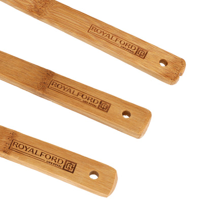 Royalford RF5109 bamboo kitchen tools set 3pcs| made from eco friendly wood, lightweight and non scratch| for cooking, stirring and safe for non stick cookware|