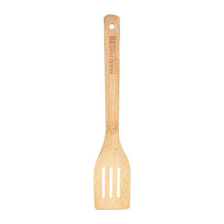 RoyalFord RF5111 Bamboo Slotted Turner Spatula | Eco Friendly | Heat Resistant Non Stick Safe Cooking Utensil | Durable Wooden Turner for Flipping, Frying & Serving Use