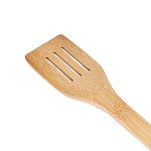 RoyalFord RF5111 Bamboo Slotted Turner Spatula | Eco Friendly | Heat Resistant Non Stick Safe Cooking Utensil | Durable Wooden Turner for Flipping, Frying & Serving Use
