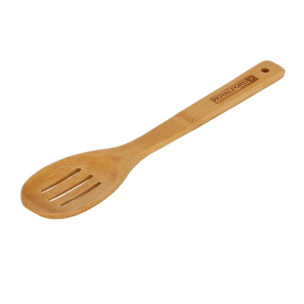 RoyalFord RF5113 Bamboo Slotted Spoon | Eco Friendly | Heat Resistant | Non Stick Safe Wooden Cooking Spoon | Lightweight Utensil for Stirring, Serving & Draining  Use