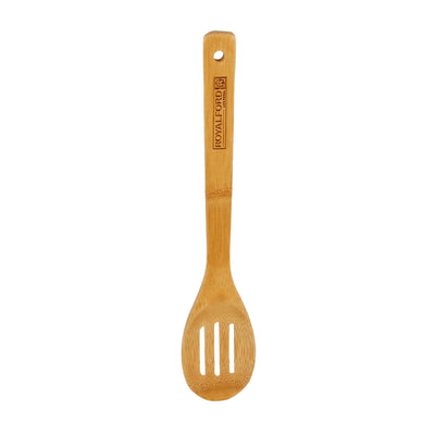 RoyalFord RF5113 Bamboo Slotted Spoon | Eco Friendly | Heat Resistant | Non Stick Safe Wooden Cooking Spoon | Lightweight Utensil for Stirring, Serving & Draining  Use