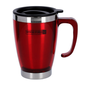 Royalford RF5129RD Double Wall Travel Mug | 400ml Stainless Steel Insulated Coffee Mug |  Leak Resistant Thermal Cup for Hot & Cold Drinks | Portable Office & Travel Mug