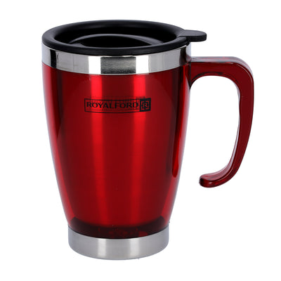 Royalford RF5129RD Double Wall Travel Mug | 400ml Stainless Steel Insulated Coffee Mug |  Leak Resistant Thermal Cup for Hot & Cold Drinks | Portable Office & Travel Mug
