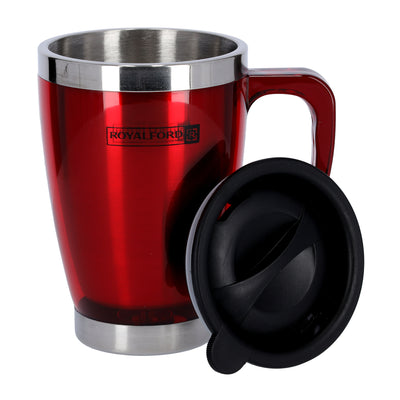 Royalford RF5129RD Double Wall Travel Mug | 400ml Stainless Steel Insulated Coffee Mug |  Leak Resistant Thermal Cup for Hot & Cold Drinks | Portable Office & Travel Mug