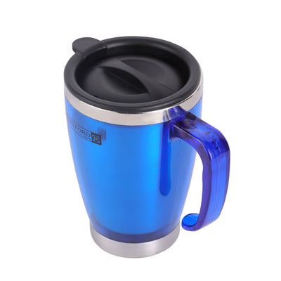 Royalford RF5129 Double Wall Travel Mug |400ml Stainless Steel Insulated Coffee Mug with Handle| Leak Resistant Lid | Portable Hot & Cold Beverage Cup for Office, Travel