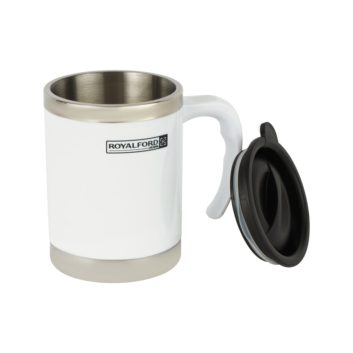 Royalford RF5130WH Double Wall Travel Mug | 400ml Stainless Steel Insulated Coffee Mug | Leak Resistant Thermal Cup for Hot & Cold Drinks| Portable Office & Travel Mug
