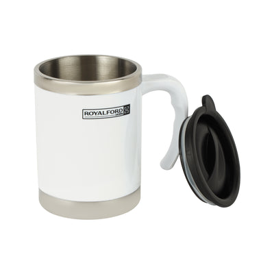 Royalford RF5130WH Double Wall Travel Mug | 400ml Stainless Steel Insulated Coffee Mug | Leak Resistant Thermal Cup for Hot & Cold Drinks| Portable Office & Travel Mug