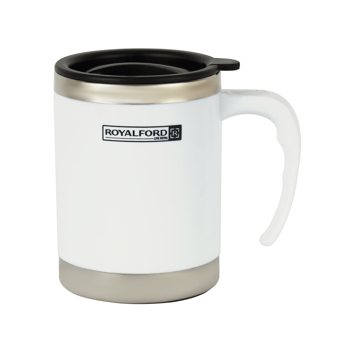 Royalford RF5130WH Double Wall Travel Mug | 400ml Stainless Steel Insulated Coffee Mug | Leak Resistant Thermal Cup for Hot & Cold Drinks| Portable Office & Travel Mug