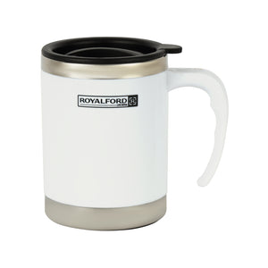 Royalford RF5130WH Double Wall Travel Mug | 400ml Stainless Steel Insulated Coffee Mug | Leak Resistant Thermal Cup for Hot & Cold Drinks| Portable Office & Travel Mug
