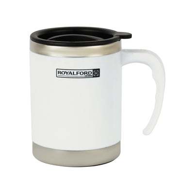 Royalford RF5130WH Double Wall Travel Mug | 400ml Stainless Steel Insulated Coffee Mug | Leak Resistant Thermal Cup for Hot & Cold Drinks| Portable Office & Travel Mug
