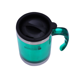 Royalford RF5131GR Travel Mug 290ml| Double Wall Stainless Steel Cup with Handle Leak Resistant Design| Keeps Drinks Hot or Cold Durable Portable for Office Travel Use|