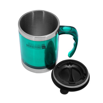 Royalford RF5131 Travel Mug 290ml| Double Wall Stainless Steel Insulated Cup with Handle Leak Resistant Design| Keeps Drinks Hot and Cold Durable Portable Mug|