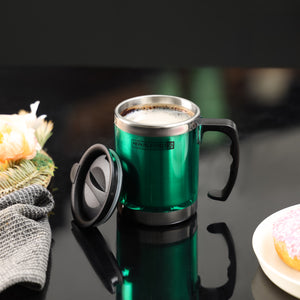 Royalford RF5131GR Travel Mug 290ml| Double Wall Stainless Steel Cup with Handle Leak Resistant Design| Keeps Drinks Hot or Cold Durable Portable for Office Travel Use|