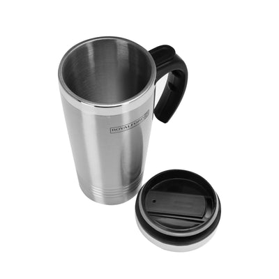 Royalford RF5133 Travel Mug |16oz 470ml Stainless Steel Insulated Coffee Mug with Handle | Hot & Cold Temperature Retention | Spill Resistant Lid |Durable Reusable Design