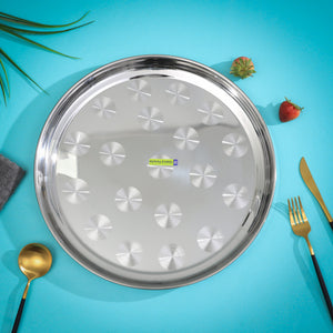 Royalford RF5345 Stainless Steel Round Serving Tray | Premium Stainless Steel | Elegant Mirror Finish | Raised Edges | Strong & Stable Construction | Durable Design