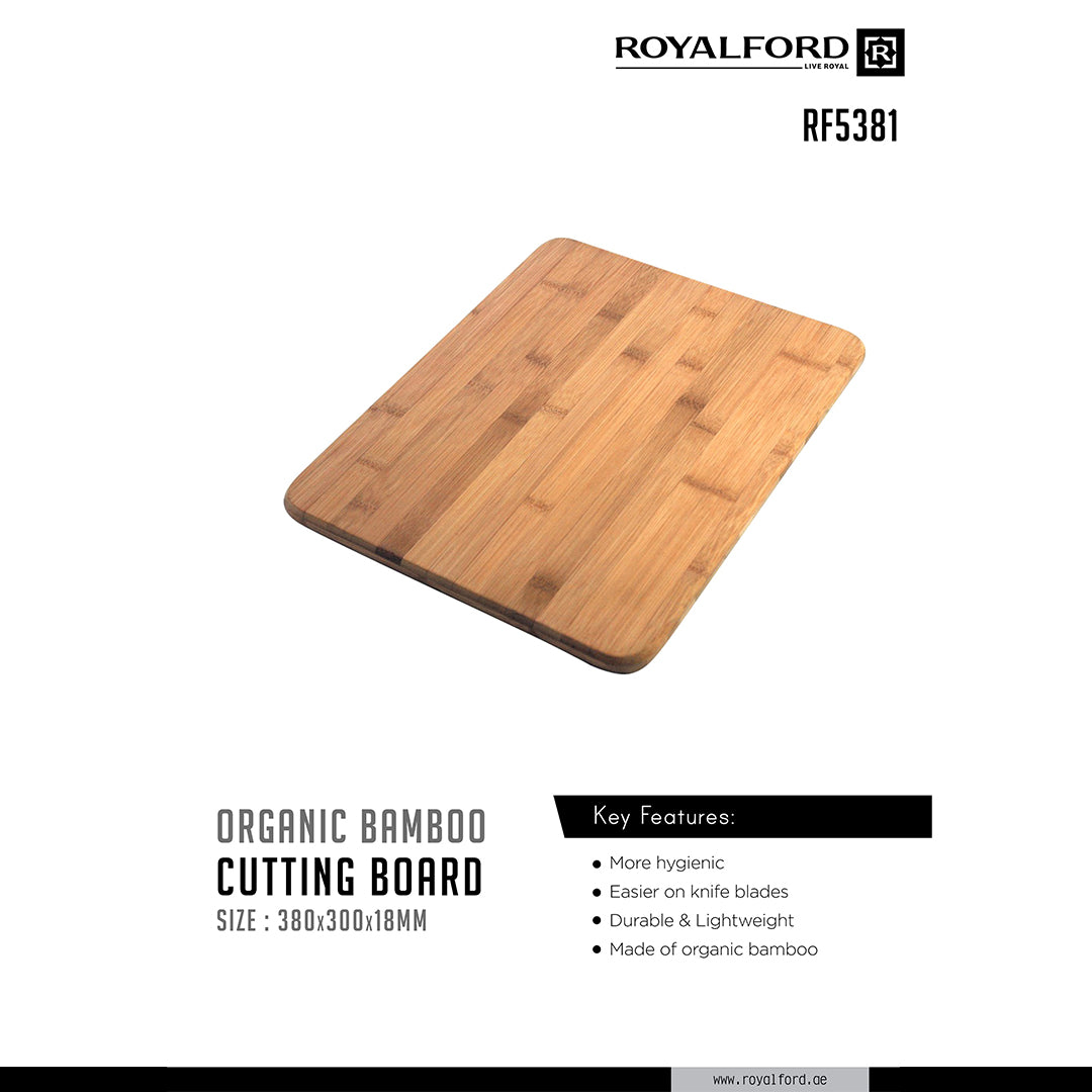 Royalford RF5381 Organic Bamboo Cutting Board | Eco-Friendly Natural Antibacterial Chopping Board | Durable Thick Kitchen Cutting Surface for Home & Professional Use