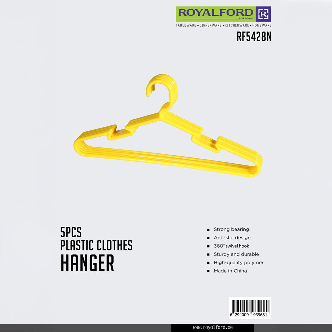 Royalford RF5428N plastic hanger set | durable hangers with anti-slip design| 360° swivel hook, and sturdy build, perfect for organizing clothes neatly at home|