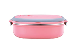 Royalford RF5652PN 900ml Square Lunch Box with Stainless Steel Inner |Vacuum Insulated Leak-Proof Food Container | Sealing Ring | Portable Handle | BPA Free & Food Grade
