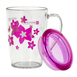 Royalford RF5656PN 350ml Water Cup with Lid| durable plastic build, ergonomic handle & secure lid to prevent spills| ideal for daily use at home, office or travel|