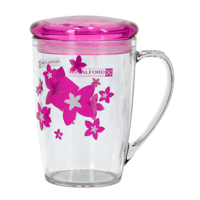 Royalford RF5656PN 350ml Water Cup with Lid| durable plastic build, ergonomic handle & secure lid to prevent spills| ideal for daily use at home, office or travel|