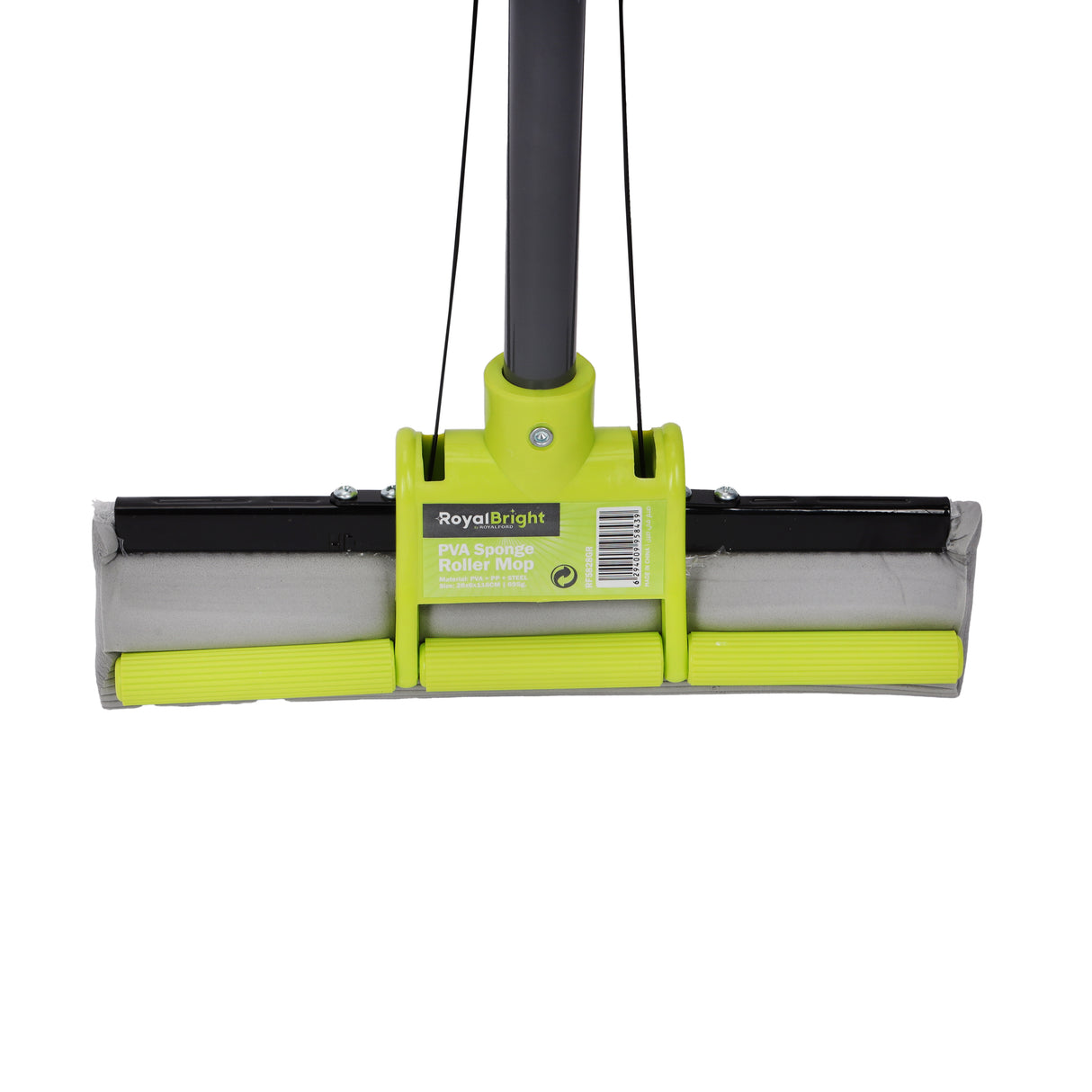 Royalford RF5828GR PVA Mop with Iron Handle | 10X High Absorbency Squeeze Floor Cleaning Mop |  Long 116cm Iron Handle  | Scratch-Free & Multi-Surface Cleaning Use