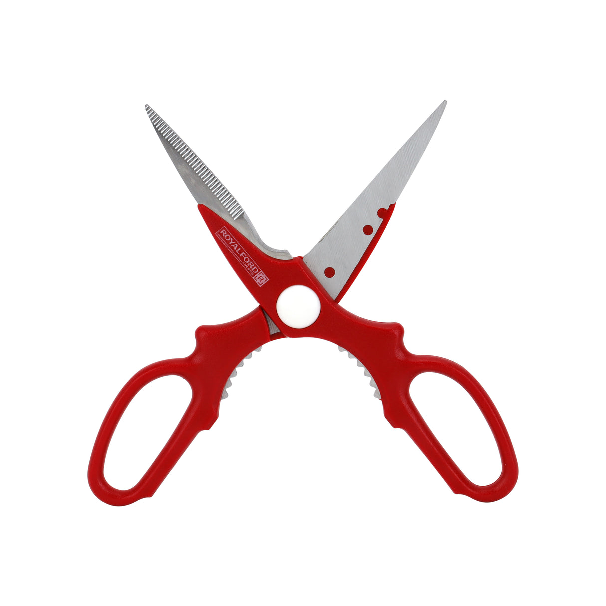 Royalford RF5839 kitchen scissors| stainless steel blades with ergonomic grip and multipurpose design| ideal for cutting meat, vegetables, herbs, packaging and more use|